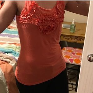 Coral salmon pink medium pink tank with flower